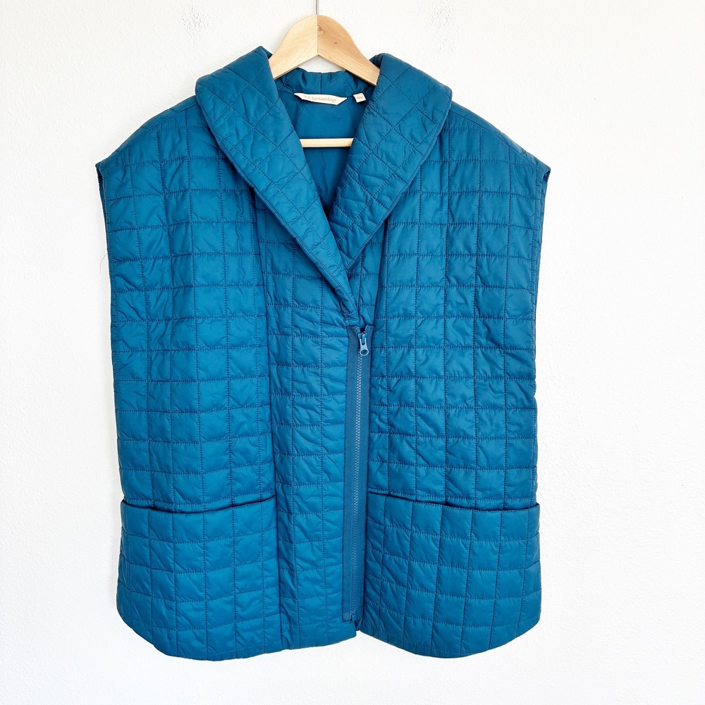 Soft Surroundings Daybreaker Lightweight Quilted Vest Womens L Blue Shawl Collar